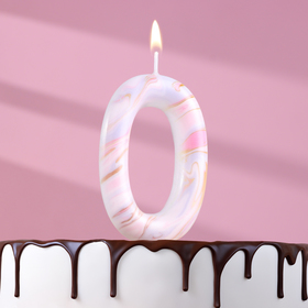 Свеча в торт 'Белый мрамор', цифра '0', ГИГАНТ, 9 см