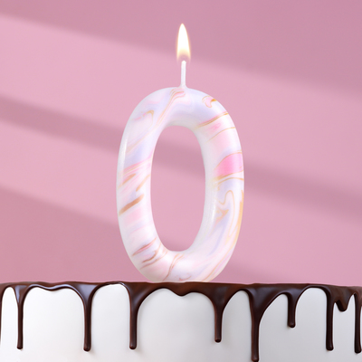 Свеча в торт "Белый мрамор", цифра "0", ГИГАНТ, 9 см