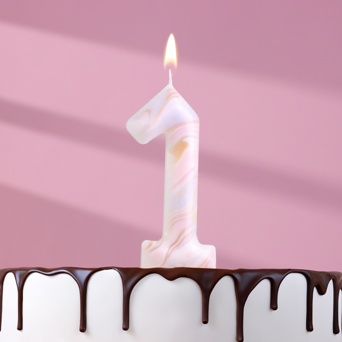 Свеча в торт "Белый мрамор", цифра "1", ГИГАНТ, 12,5 см - Фото 1
