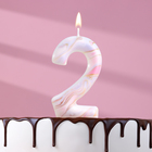 Свеча в торт "Белый мрамор", цифра "2", ГИГАНТ, 9 см - фото 1432421