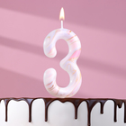 Свеча в торт "Белый мрамор", цифра "3", ГИГАНТ, 9 см - Фото 1