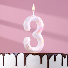 Свеча в торт "Белый мрамор", цифра "3", ГИГАНТ, 9 см