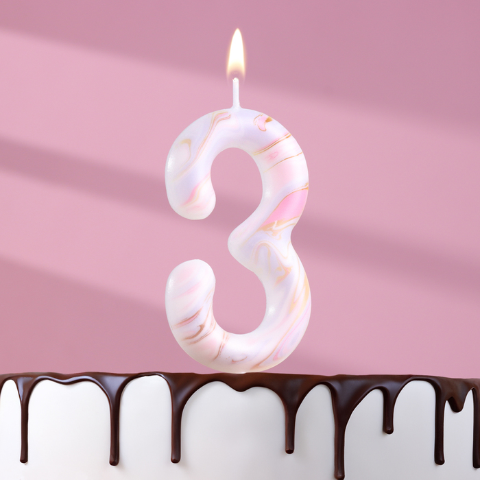 Свеча в торт "Белый мрамор", цифра "3", ГИГАНТ, 9 см - Фото 1