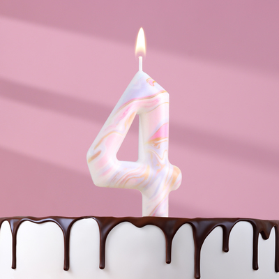 Свеча в торт "Белый мрамор", цифра "4", ГИГАНТ, 9 см