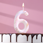 Свеча в торт "Белый мрамор", цифра "6", ГИГАНТ, 9 см - фото 318698917