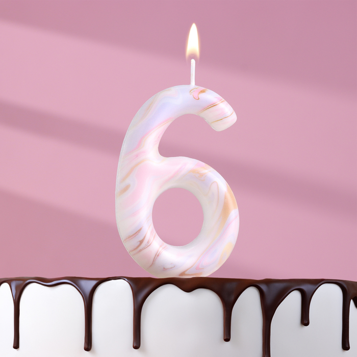 Свеча в торт "Белый мрамор", цифра "6", ГИГАНТ, 9 см - Фото 1