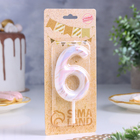 Свеча в торт "Белый мрамор", цифра "6", ГИГАНТ, 9 см - Фото 2