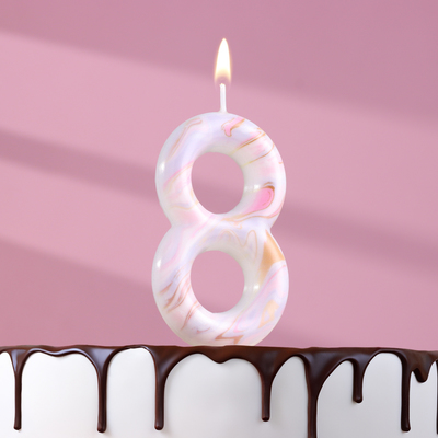 Свеча в торт "Белый мрамор", цифра "8", ГИГАНТ, 9 см