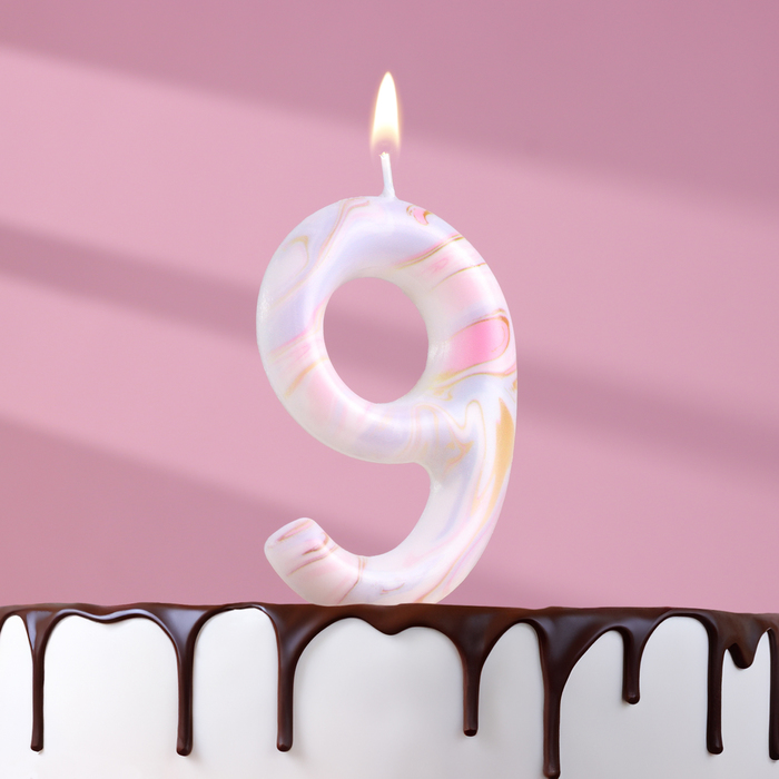Свеча в торт "Белый мрамор", цифра "9", ГИГАНТ, 9 см - Фото 1