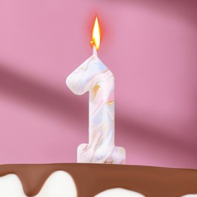 Свеча в торт "Белый мрамор", цифра "1", 5,5 см