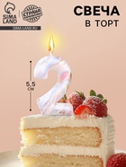 Свеча в торт «Белый мрамор», цифра 2, 5.5 см - Фото 1