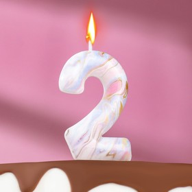 Свеча в торт "Белый мрамор", цифра "2", 5,5 см