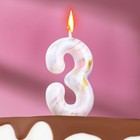 Свеча в торт "Белый мрамор", цифра "3", 5,5 см - фото 1432451