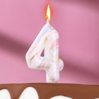Свеча в торт "Белый мрамор", цифра "4", 5,5 см - фото 9456221