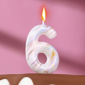 Свеча в торт "Белый мрамор", цифра "6", 5,5 см