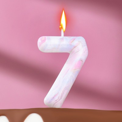 Свеча в торт "Белый мрамор", цифра "7", 5,5 см