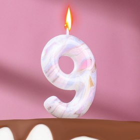Свеча в торт "Белый мрамор", цифра "9", 5,5 см