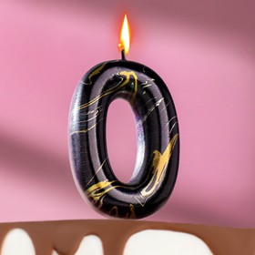 Свеча в торт "Черный мрамор", цифра "0", 5,5 см