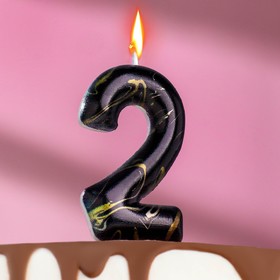 Свеча в торт "Черный мрамор", цифра "2", 5,5 см
