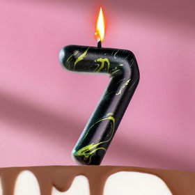 Свеча в торт "Черный мрамор", цифра "7", 5,5 см