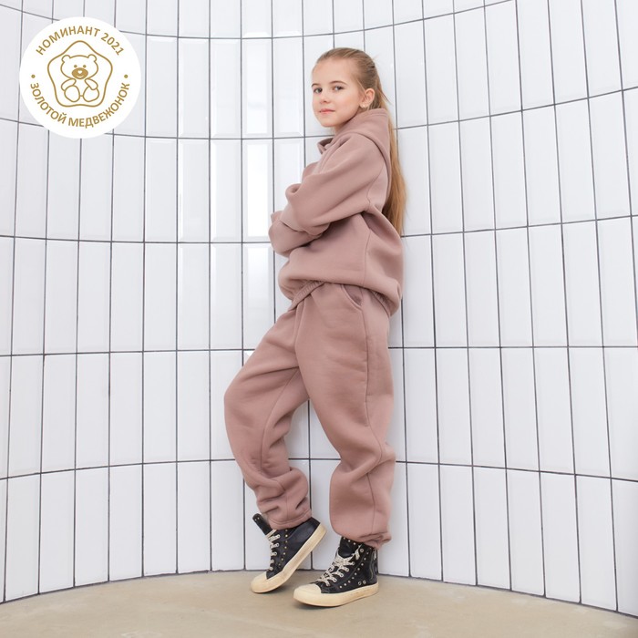 Худи для девочки MINAKU: Basic Line KIDS, тёмно-бежевое, рост 158 см - Фото 1