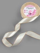 Лента атласная, с золотым люрексом, 25 мм, 23±1 м, светло-бежевая №008 - Фото 2