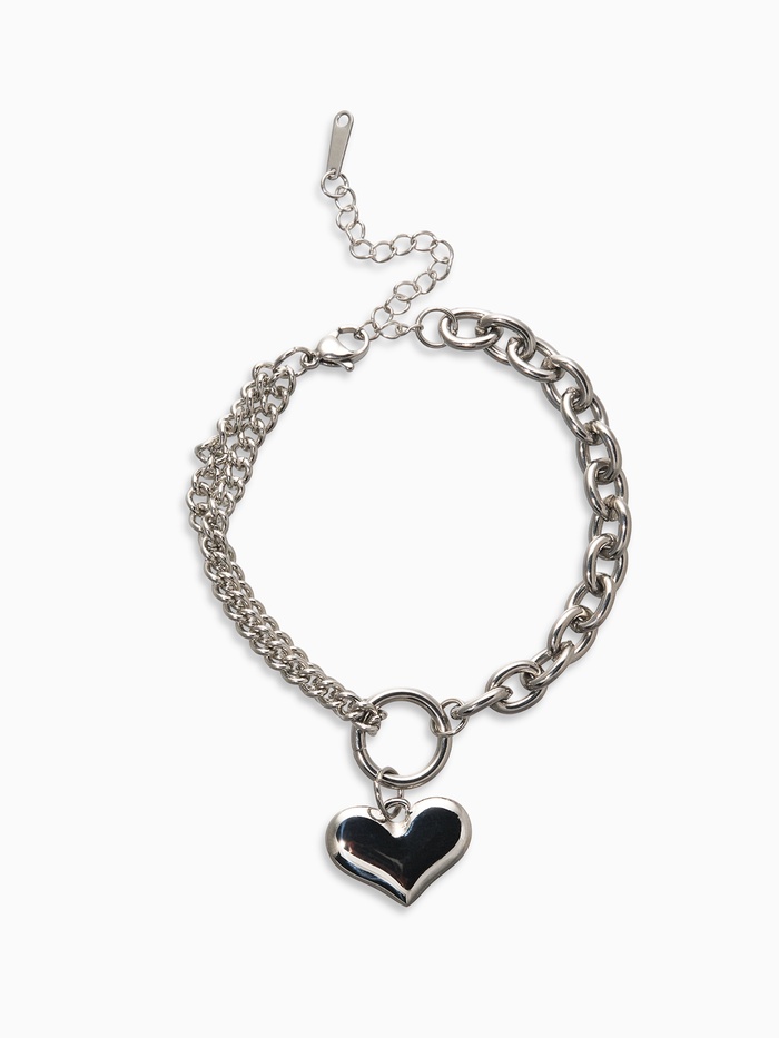 Браслет металл «Цепь» сердце объёмное, цвет серебро, L=18 см - Фото 1