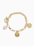 Браслет цепочка «Жемчуг и медальон», L=20 см, белый в золоте - Фото 1