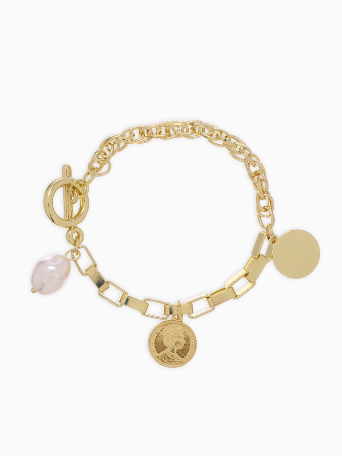 Браслет цепочка «Жемчуг и медальон», L=20 см, белый в золоте - Фото 1