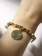 Браслет жемчуг «Бусина» медальон, цвет белый в золоте, L=20 см - фото 59331756