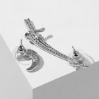 Набор серьги и кафф падающая звезда и месяц, цвет белый в серебре - фото 62093524