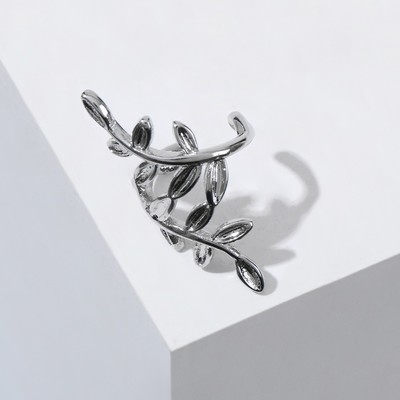 Серьга «Кафф» листики, цвет серебро