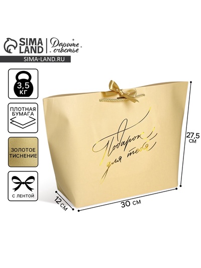 Пакет подарочный, упаковка, «Подарок для тебя», 30 х 27.5 х 12 см