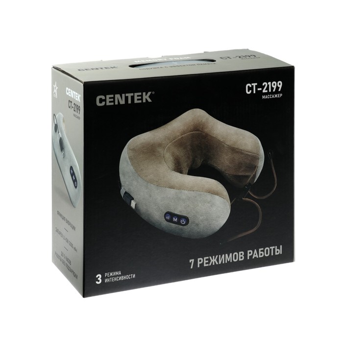 Массажная подушка Centek CT-2199, 3.7 Вт, 7 режимов, 12 головок, ИК-подогрев, бежевая - фото 51886650