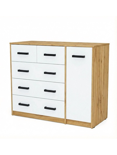 Комод для вещей «Клик Мебель», 5 ящиков, с дверью, 1100×480×900 мм, цвет дуб вотан/белый