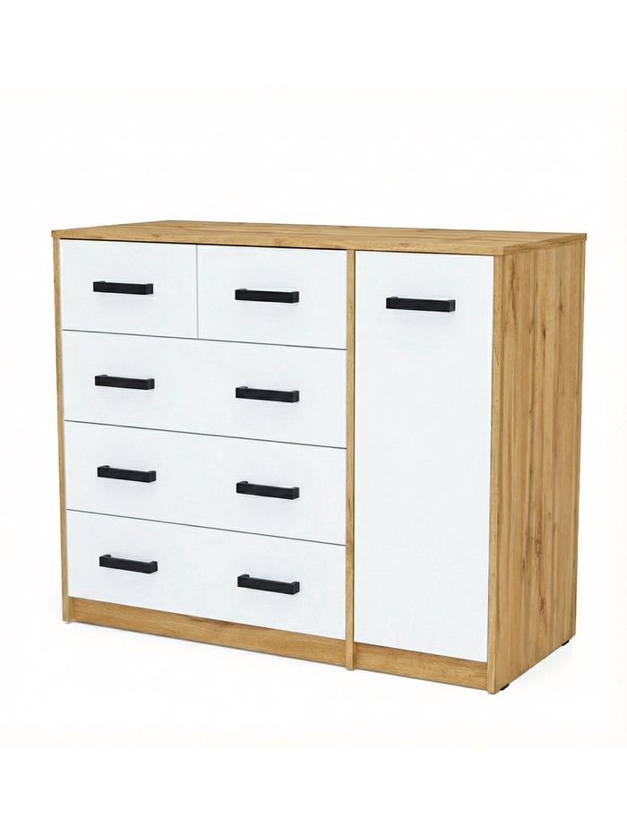 Комод для вещей «Клик Мебель», 5 ящиков, с дверью, 1100×480×900 мм, цвет дуб вотан/белый - Фото 1