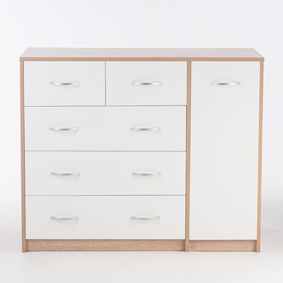 Комод 5 ящиков с дверью, 1100х480х900, Дуб сонома/Белый