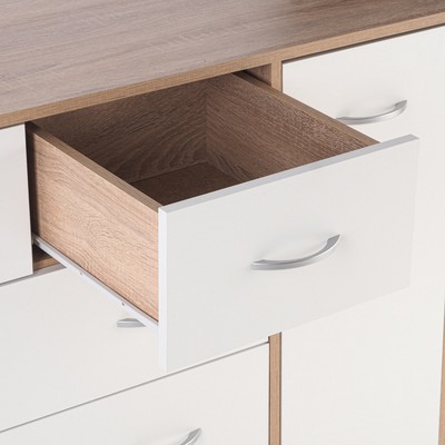 Комод 5 ящиков с дверью, 1100х480х900, Дуб сонома/Белый