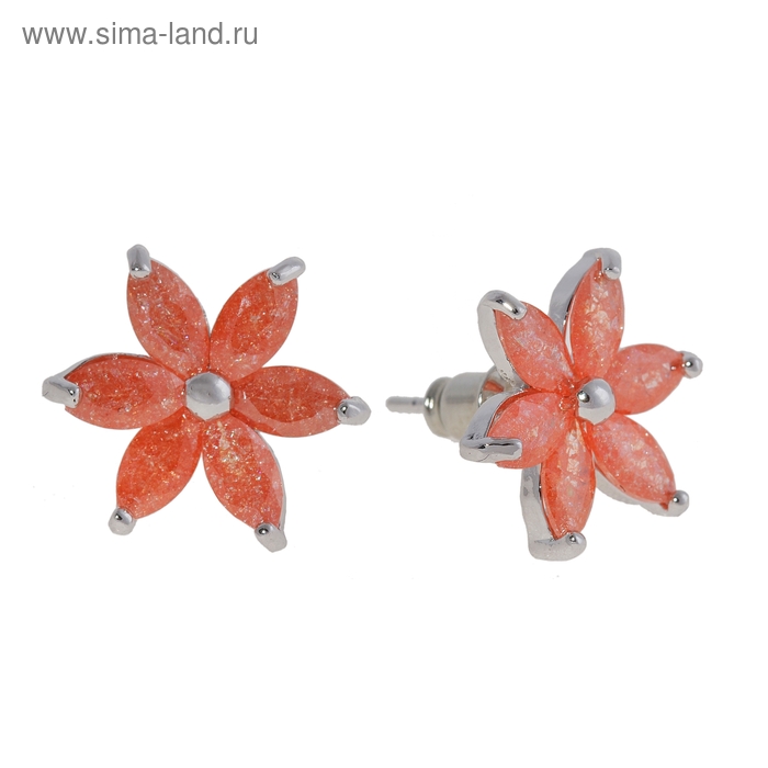 Серьги «Циркон» royal, шестилистник, цвет коралловый - Фото 1