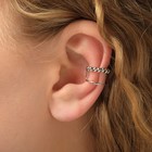 Серьга «Кафф» две линии с бусиками, цвет серебро - Фото 1