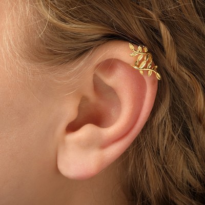Серьга «Кафф» листики, цвет золото