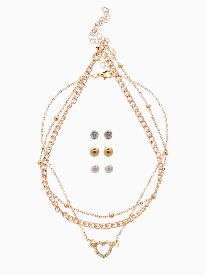 Набор 2 предмета: 3 колье, 3 пары пусет «Эстетика» сердце, цвет белый в золоте, 32 см - Фото 1