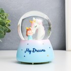 Сувенир полистоун водяной шар свет, музыка "Малышка и единорог" d=8 см МИКС 12,5х8х8 см - фото 24304035