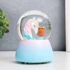 Сувенир полистоун водяной шар свет, музыка "Малышка и единорог" d=8 см МИКС 12,5х8х8 см - фото 24304037