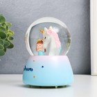 Сувенир полистоун водяной шар свет, музыка "Малышка и единорог" d=8 см МИКС 12,5х8х8 см - фото 24304038