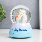 Сувенир полистоун водяной шар свет, музыка "Малышка и единорог" d=8 см МИКС 12,5х8х8 см - фото 24304039