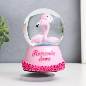 Снежный шар стеклянный «Фламинго - нежность», музыкальный, 12×8×8 см, МИКС