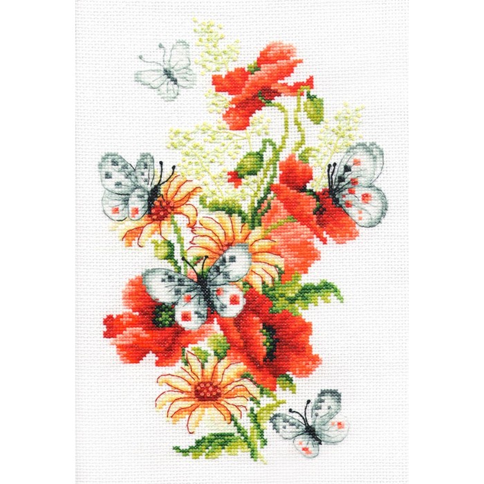 Набор для вышивки счётным крестом «Маки и бабочки», 17×26 см - Фото 1