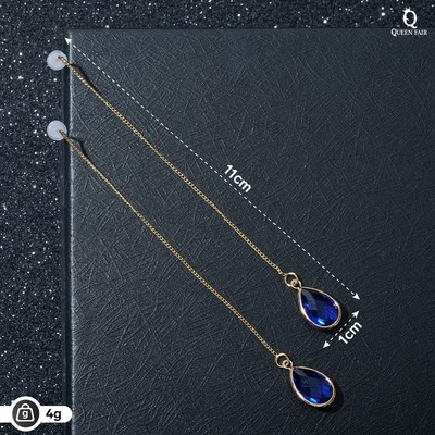 Серьги висячие «Цепочки» капля в огранке, цвет синий в золоте