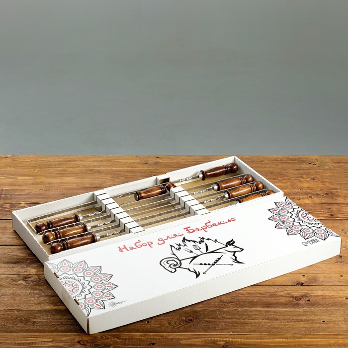 Набор с шампурами подарочный "Фергана", 8 предметов, в коробке, шампуры 50см - фото 1911640447